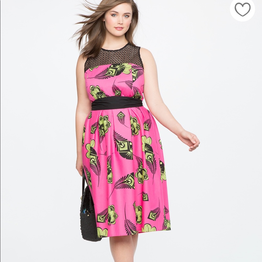 Eloquii Retro Pleated Poplin Dress w/ Eyelet Yoke